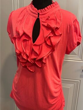 HeartSoul Coral Pink Ruffle Keyhole Blouse